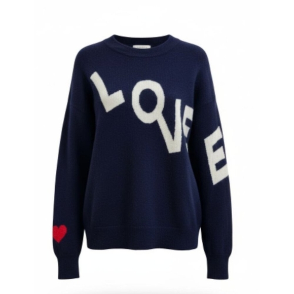 Charter Club 100% Cashmere LOVE Sweater Navy Blue XL Heart Sleeve Pullover Soft - Picture 13 of 13